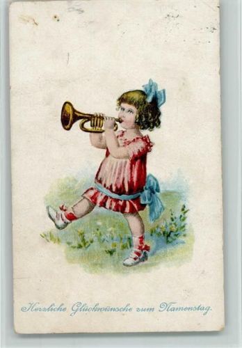 1924 Kind mit einer Trompete - Namenstag , Eckknick - I