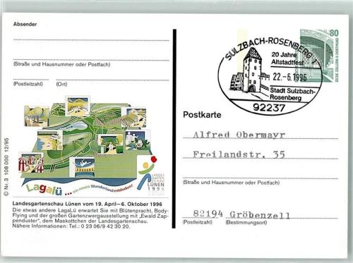 Lünen Ganzsache Landesgartenschau Werbestempel 20 Jahre Altstadtfest Sulzbach-Rosenberg