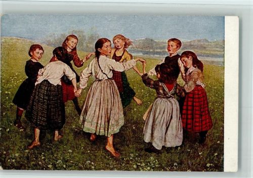Kinder tanzen auf der Wiese Ringelreigen tanzen - Verlag Seemann Nr. 6 AK