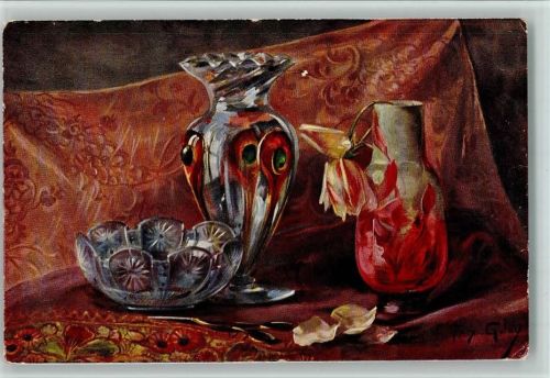 Stilleben - Verlag Ströfer Serie 825 - Kristall Blumenvase , gute Erhaltung AK