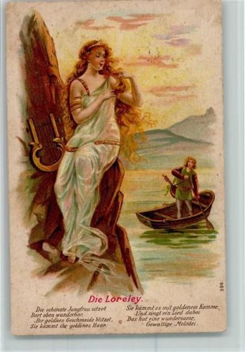 Serie 596 - Die Loreley mit einer Harfe AK