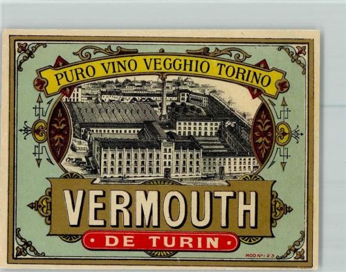 Weinetikett - Vermouth de Turin mit Fabrik