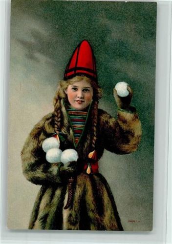 Junge Frau mit Schneebälle, gute Erhaltung AK