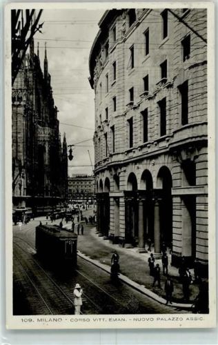 Milano 1932 Corso vitt Eman Nuovo Palazzo Assic Straßenbahn