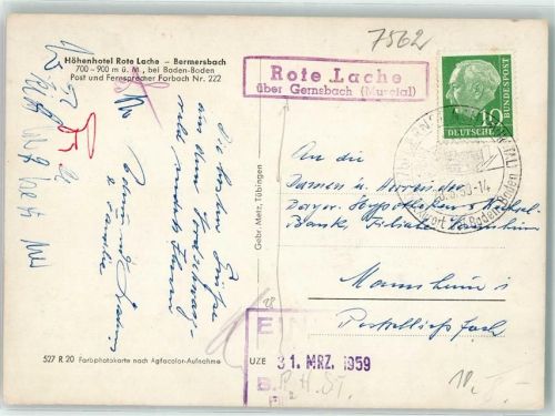 Gernsbach Landpoststempel Rote Lache