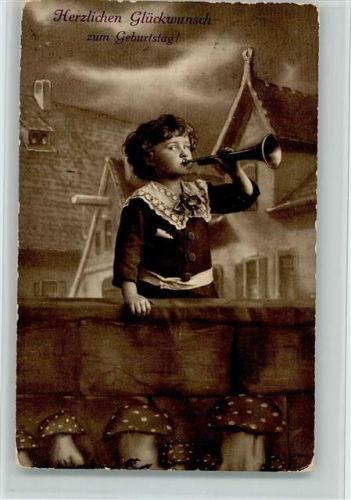 1914 Geburtstag - Junge mit einer Trompete AK