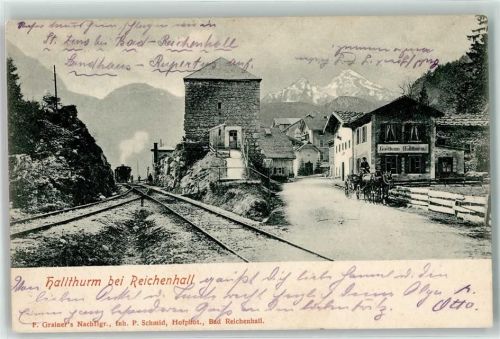 Hallthurm Bahnlinie Gasthaus Hallthurm Kutsche Bahnpoststempel
