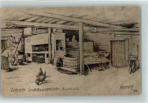 1916 sign. C. Liersch Lettische Roß Bauernstube AK