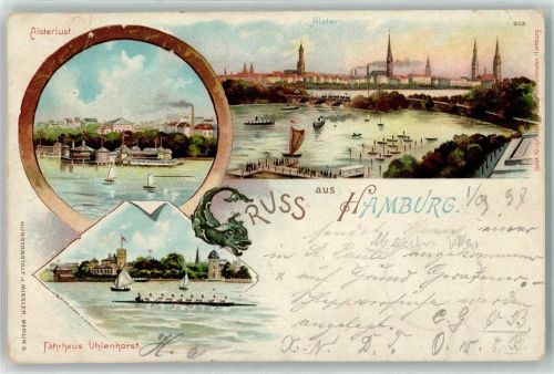 Hamburg 1897 Fährhaus Uhlenhorst Alsterlust Alster