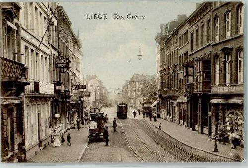 Liege 1918 Rue Gretry Straßenbahn