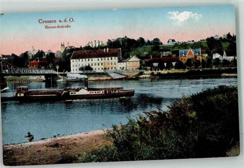 Crossen a.d. Oder 1918 Bismarckstraße Binnenschiff