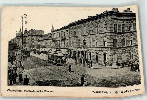 Warschau 1916 Marszalkowska Straße Straßenbahn Scan verzogen