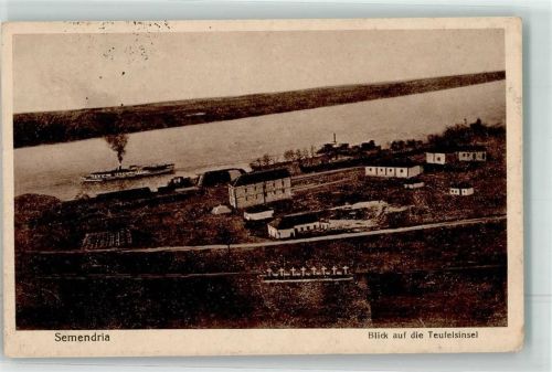 Smederevo 1916 Blick auf die Teufelsinsel Seitenraddampfer Kais. Deutsche Feldpoststation Nr. 178 2.8.16