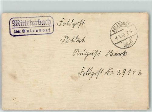 Aulendorf Landpoststempel Mittelurbach Briefkuvert