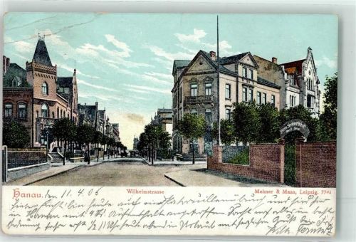 Hanau 1906 Wilhelmstraße Bahnpost Eisenach-Frankfurt Zug 6