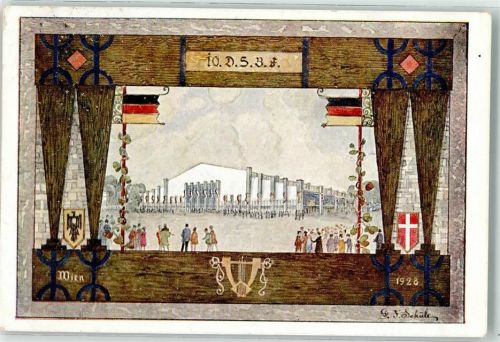Wien 1928 Festpostkarte des 10. Deutschen Sängerbundesfestes Sängerhalle sign. G.Schüle