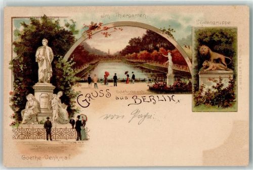 Tiergarten 1898 Goethe-Denkmal Löwen Im Tiergarten Goldfischteich