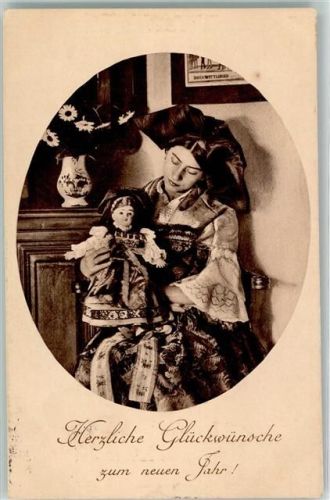 1914 Frau in Tracht Trachtenpuppe Alsacienne Neujahr