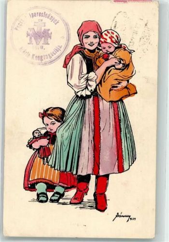 Pecs Künstlerkarte Tracht Ort lt. Stempel