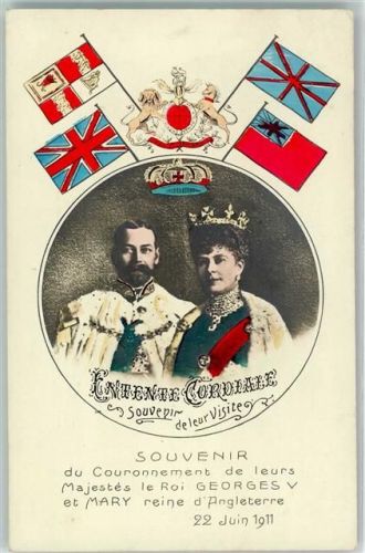 1911 König Georg V Königin Mary Fahnen Wappen