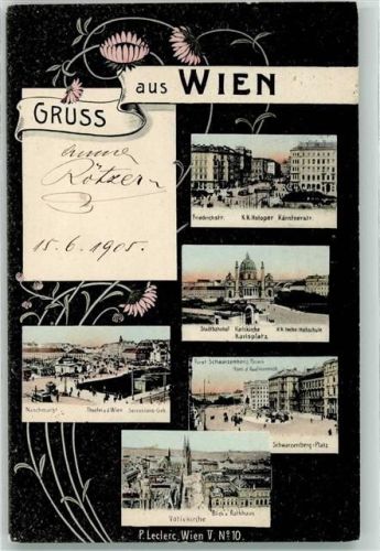 Wien 1905 Hofoper Friedrichstraße Kärtnerstraße Karlskirche Karlsplatz Stadtbahnhof Technische Hochschule Naschmarkt Theater Schwarzenbergplatz Votivkirche Rathaus