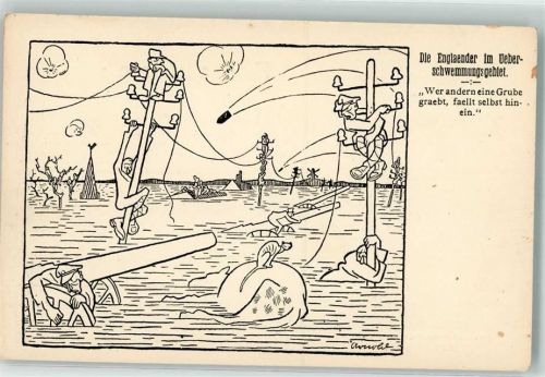 Die Engländer im Überschwemmungsgebiet Karikatur sign. Karl Arnold