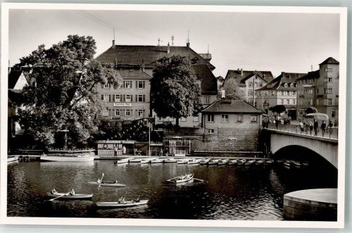 72070 W7400 Tübingen Foto AK Vermietung Motorboot Padelboote Neckarbrücke