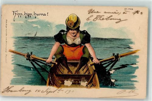 Nr. 1799 Bademode Ruderboot versteckte Erotik Lithographie Bürger Bruno 1901 Gebrauchsspuren