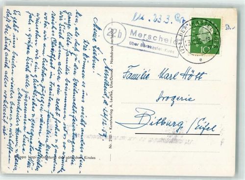 Bernkastel-Kues Landpoststempel Merscheid Anbetung des göttlichen Kindes sign Philippo Lippi