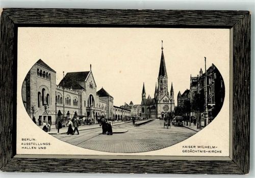 Charlottenburg Kaiser Wilhelm-Gedächtnis-Kirche Ausstellungs-Hallen Passpartout Foto-AK
