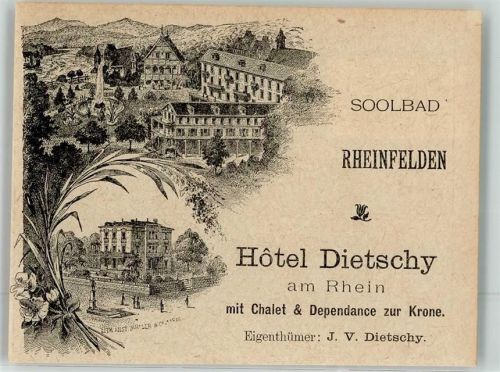 79618 W7888 Rheinfelden , Baden Werbe AK Hotel Dietschy Zeichnung