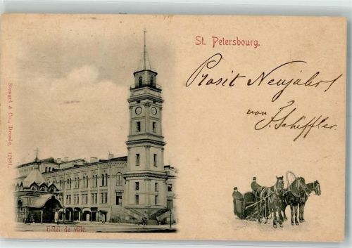 St. Petersburg 1898 Rathaus Pferdeschlitten Troika
