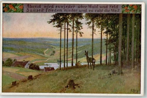 Aquarell Abend wird es wieder Volksliederkarte Nr.65 Verlag des Vereins für das Deutschtum im Ausland