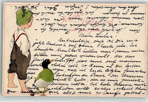 1905 Verlag Erika Nr. 1505 Neujahr Kind Ente