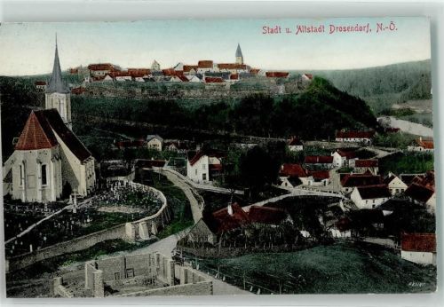 Drosendorf Altstadt 1908 mit Pfarrkirche Drosendorf Friedhof und Altstadt
