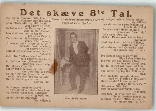 Kopenhagen Postkort Nr. 128 Peder Friis Musikforlag Kobenhavn Phoenix Paladsets Sommerrevue 1919 Text Paul Fischer