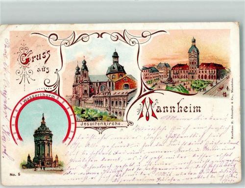 Mannheim 1901 Wasserturm Jesuiten- Kirche