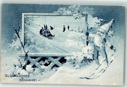 1907 Schlitten Bob fahren Ski Neujahr Verlag Wehrli