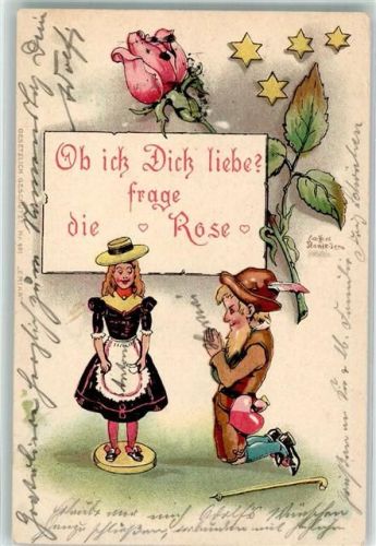 1900 Poesie Liebe Holzfigur Rose sign. Starcke Hans