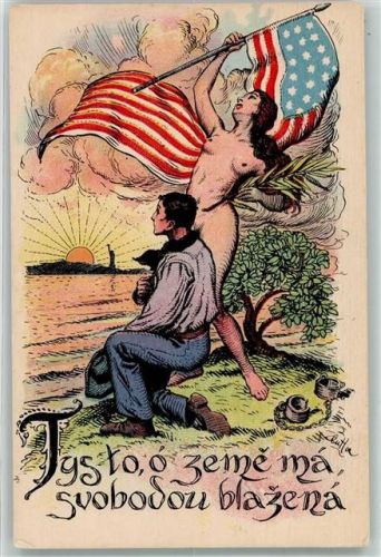 Tys to, o zeme ma svobodou blazena Patriotik WK I Nude mit der Amerikanische Fahne