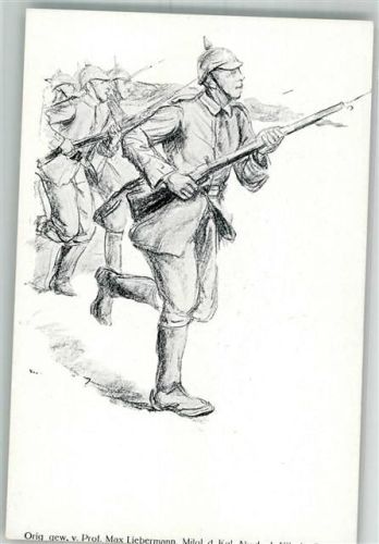 Kindervolksküchen sign. Liebermann, Max WK I Soldaten mit Gewehr