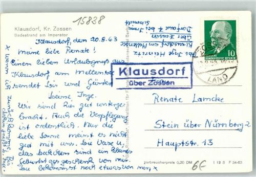 Zossen Landpoststempel Klausdorf Badestrand am Imperator