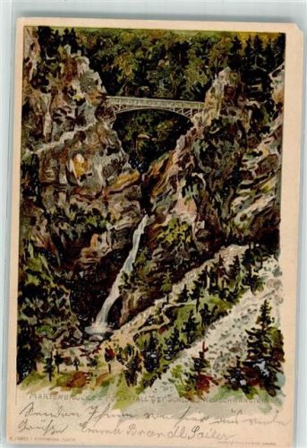 Neuschwanstein 1909 Wasserfall Marienbrücke Lithographie