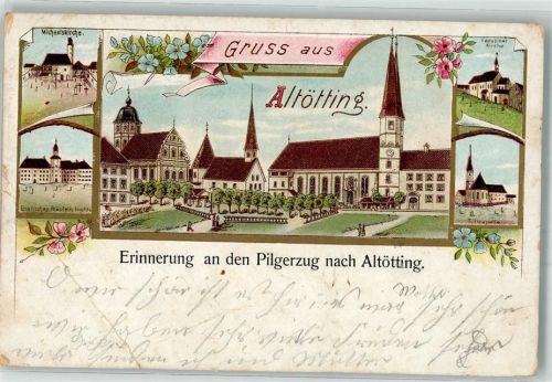 Altötting Lithographie Michaelskirche Kapuzinerkirche Eckbug