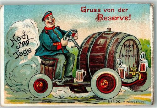 Verlag Steinberg Nr. 1130 Bierfaß als Auto Humor Reserve 1911 Gebrauchsspuren