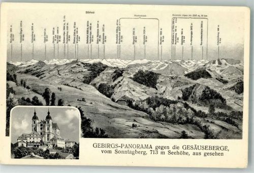 3331 Sonntagberg Fotomontage AK Vogelschau Gesäuseberg Kirche