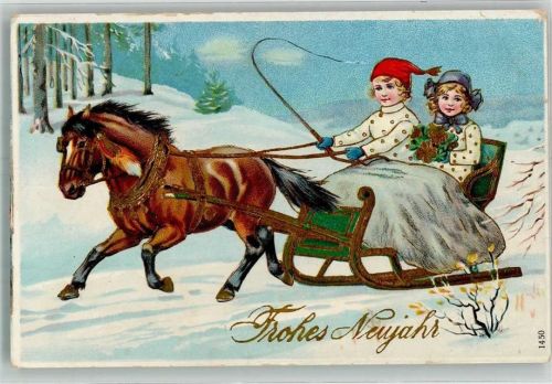 1912 Prägedruck Neujahr Kinder