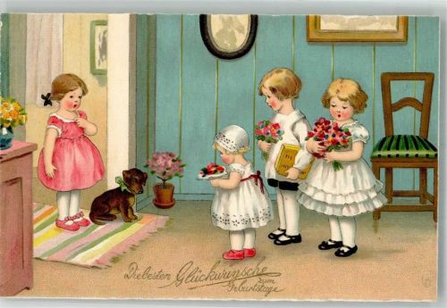 Nr. 3194 Geburtstag Dackel Kinder Gratulanten Meissner u. Buch Serie 3194