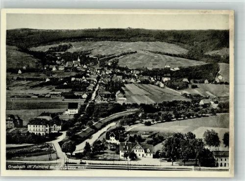 Grunbach Fliegeraufnahme des Ortes mit Bahnhof und Dionysiuskirche