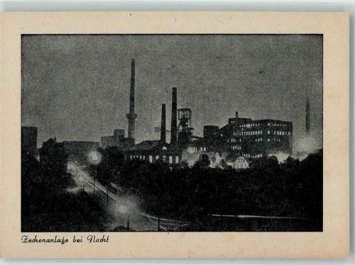 Recklinghausen Zechenanlage bei Nacht Ort handschriftlich